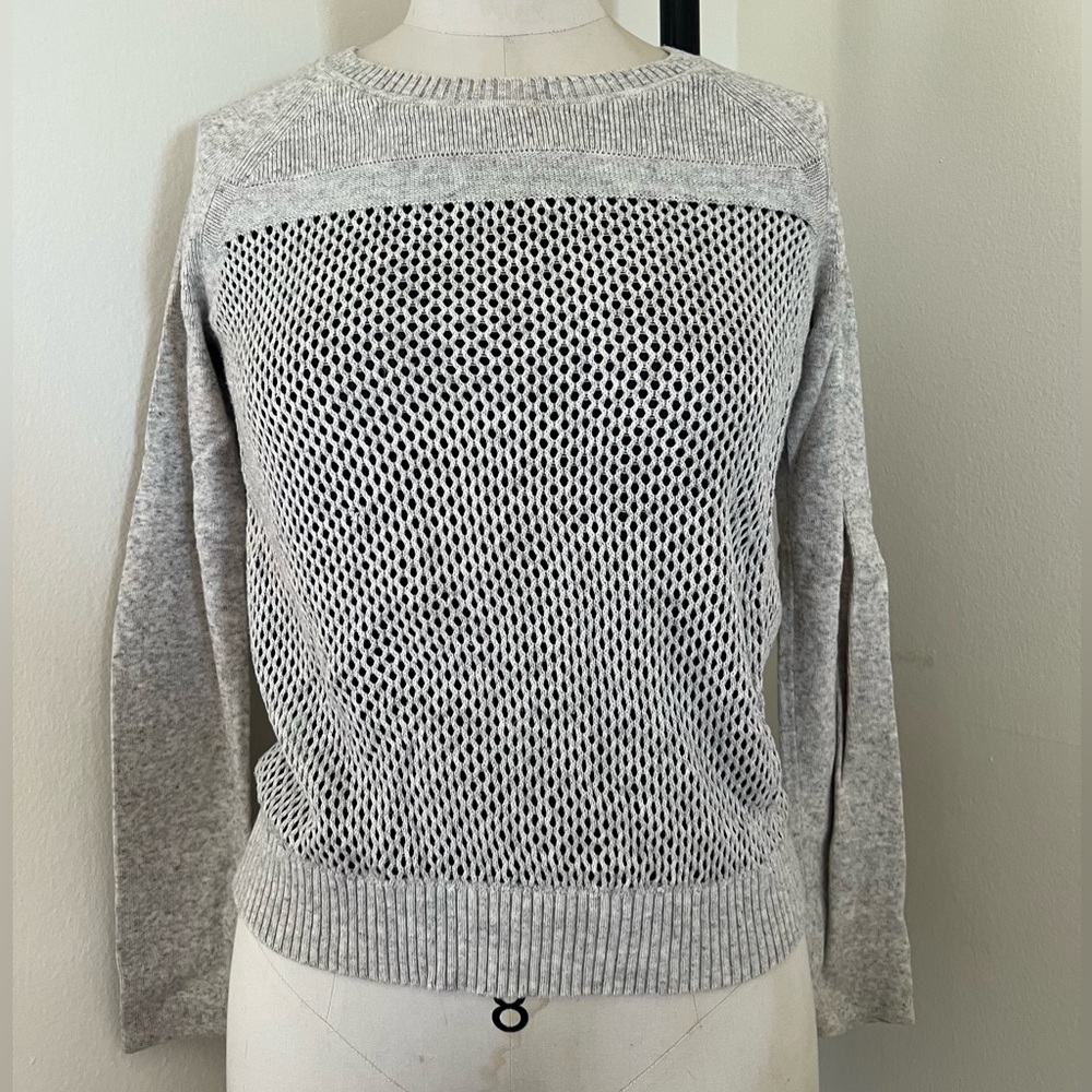 All Saints Sporty Mesh Light Gray Crewneck Sweater Sz 8